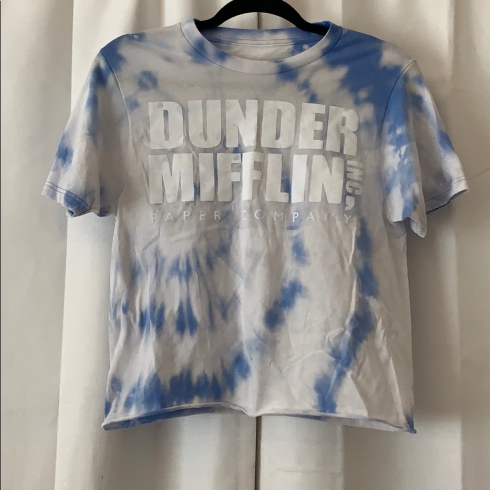 Custom Dunder Mifflin Bleached Tie Dyed Crop Tee